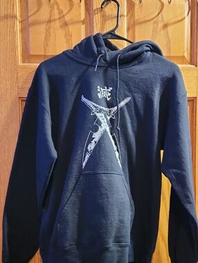 Black Hoodie with White Sword Graphic